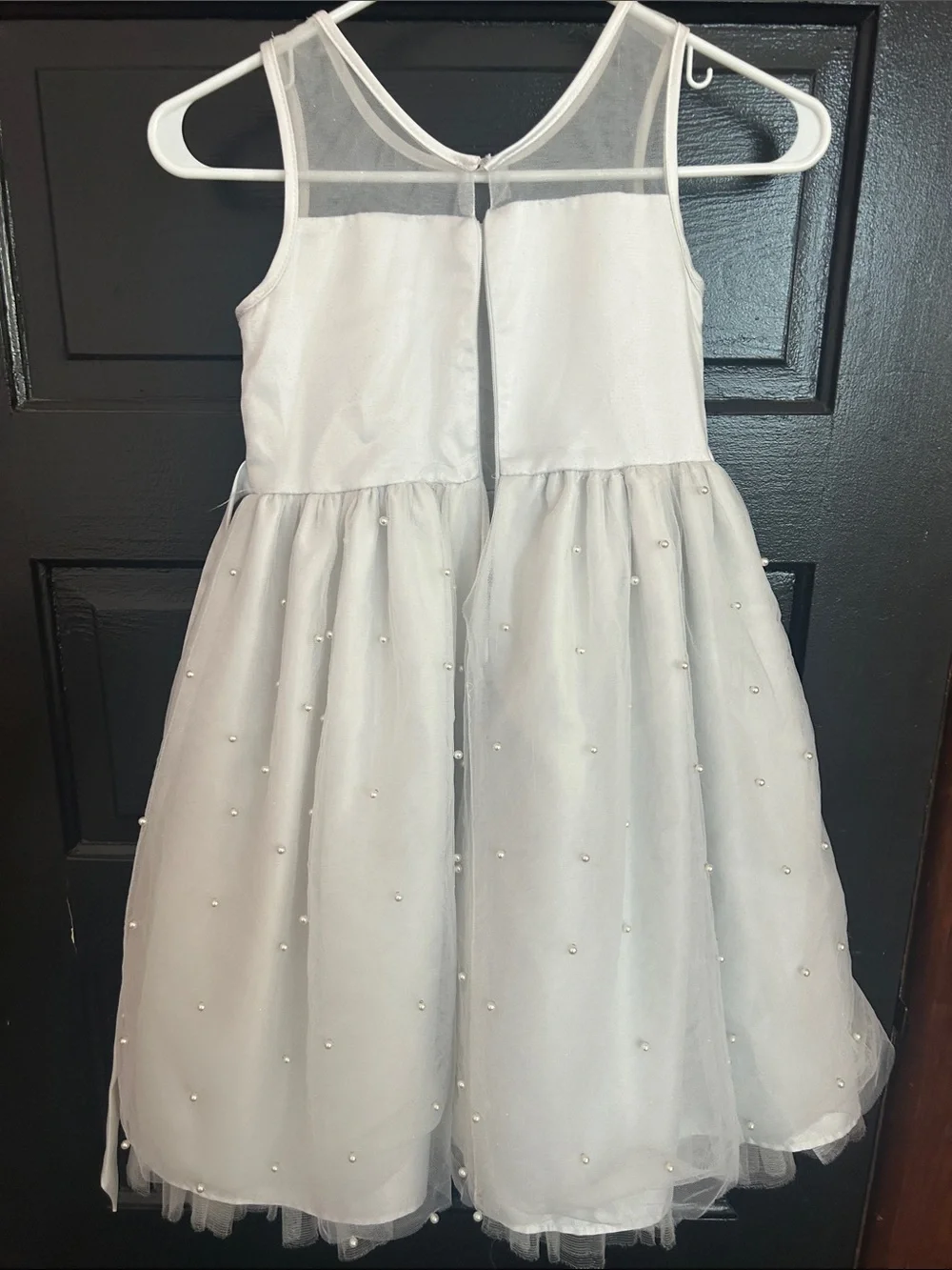 white  Pearl-Trim Dress for Girls